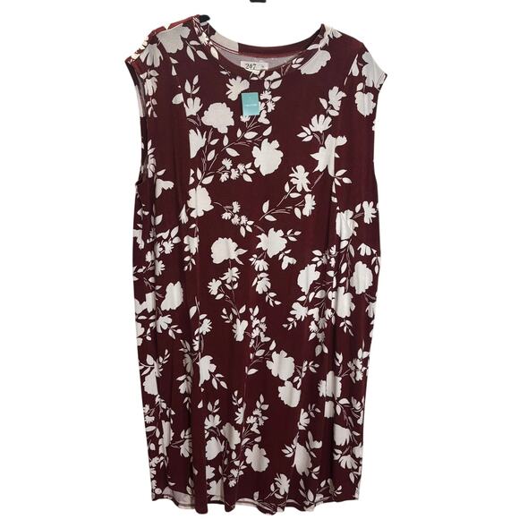 Maurices Dresses & Skirts - 24/7 Maurices Burgundy Floral Shift Dress XL Sleeveless Stretch Casual NWT